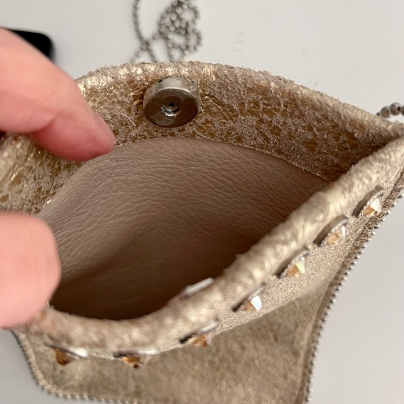 LEATHEROCK | Crossbody Tan Metallic Sparkly Swarovski Crystals 5x7 Evening Bag - Picture 7 of 8